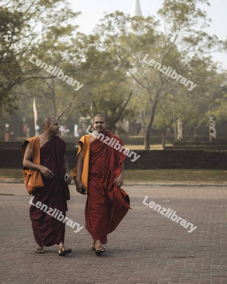 Two Buddhist monks walking